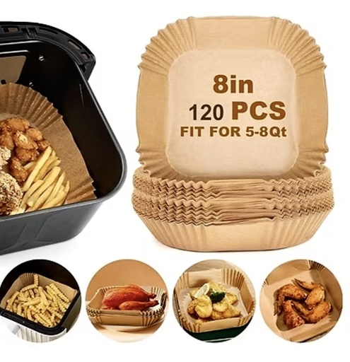 Xacton Air Fryer Paper Liners – Non-Stick Parchment Sheets, Oil-Proof (120 Pcs)